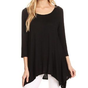 Vision Plus Size Black Angled Hem Tie Back Tunic Top